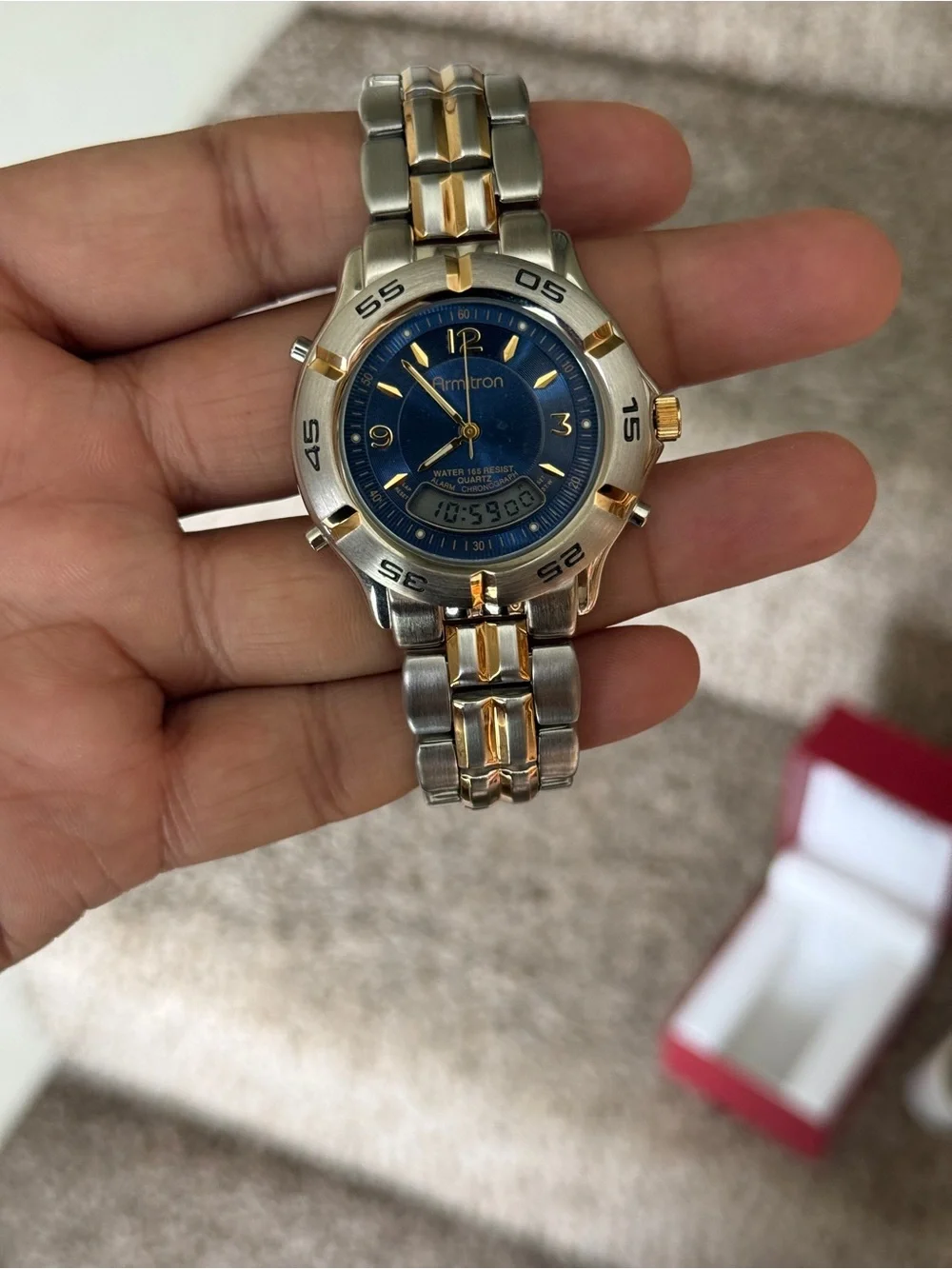Armitron vintage digital analog Two-Tone Blue Dial Watch Mens
